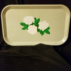 Vintage Flower Green & White Metal Serving 15 Trays